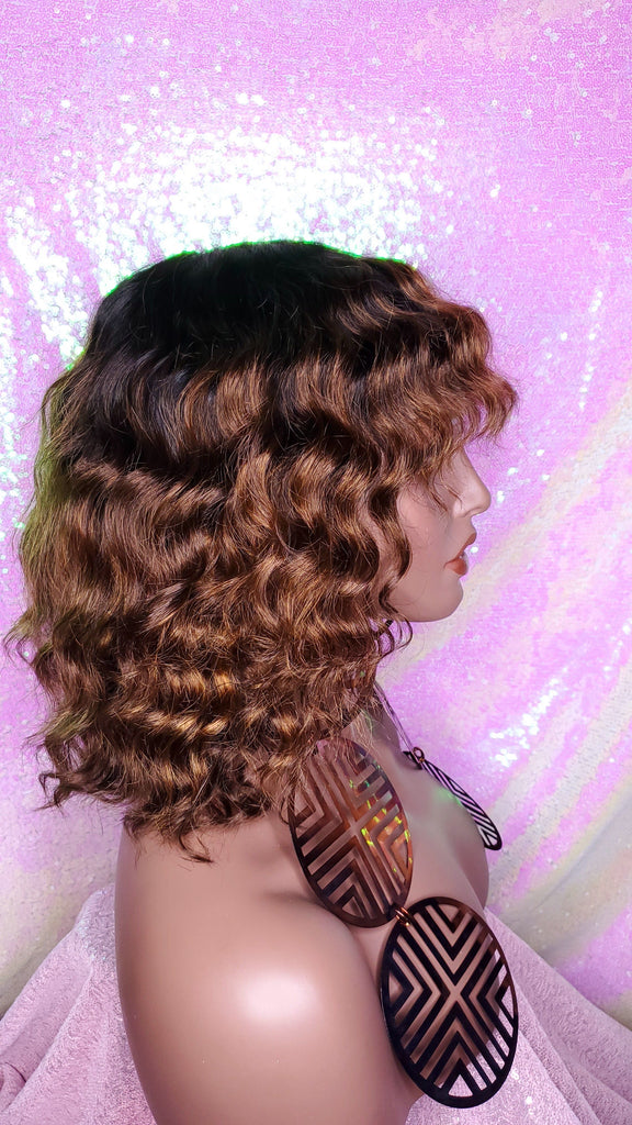 Wig Deep Wave Brazilian Remy 100% Human Hair Natural Hair Short Wig Ombre Auburn Chocolate Dark Brown Hair Wig - Beauty Blessing Wigs & Hair Extensions Boutique