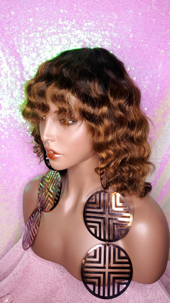 Wig Deep Wave Brazilian Remy 100% Human Hair Natural Hair Short Wig Ombre Auburn Chocolate Dark Brown Hair Wig - Beauty Blessing Wigs & Hair Extensions Boutique