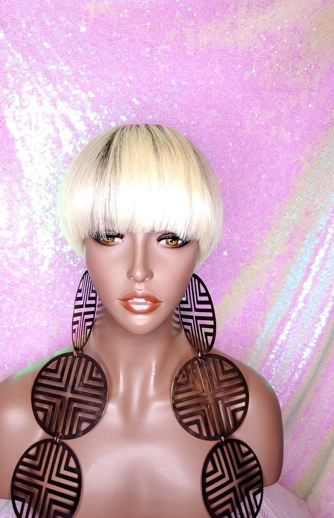 Pixie Cut Bowl Cut Wig Celebrity Inspired Hairstyle 100% Remy Human Hair Blonde Hair Wig - Beauty Blessing Wigs & Hair Extensions Boutique