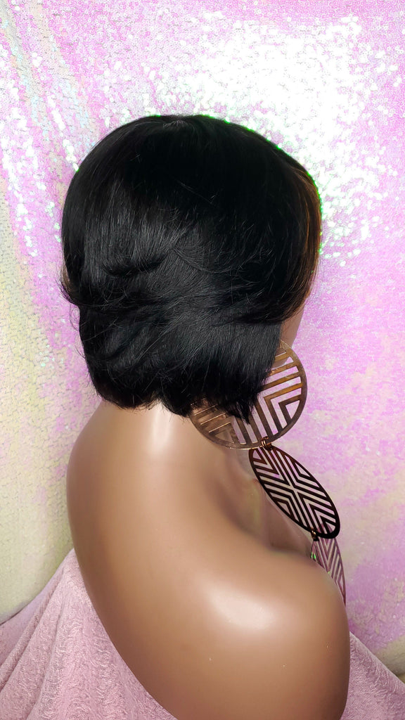 Short Bob Remy Human Hair Bob Style Wig Auburn Streak Bangs - Beauty Blessing Wigs & Hair Extensions Boutique