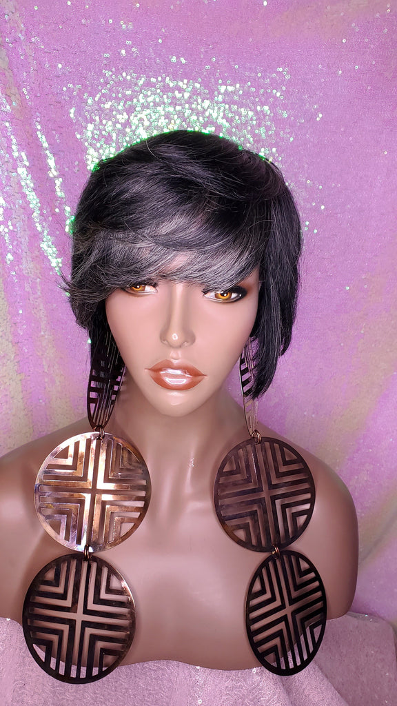 Dark Salt & Pepper Gray Tones Bob Cut Layered Brazilian Remy Human Hair Wig - Beauty Blessing Wigs & Hair Extensions Boutique