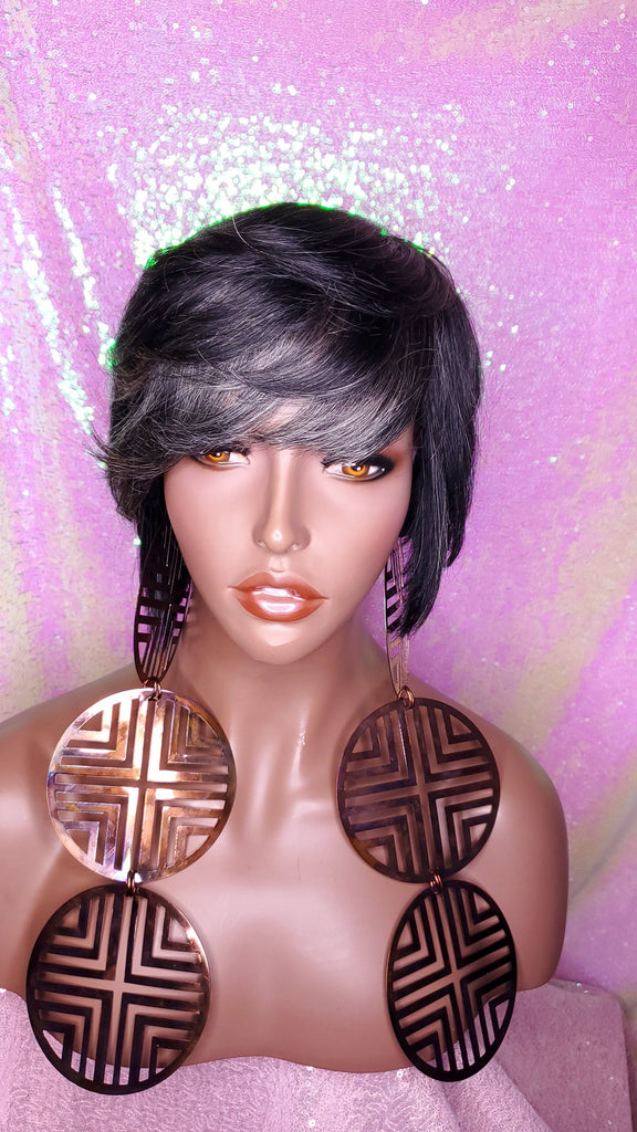 Dark Salt & Pepper Gray Tones Bob Cut Layered Brazilian Remy Human Hair Wig - Beauty Blessing Wigs & Hair Extensions Boutique