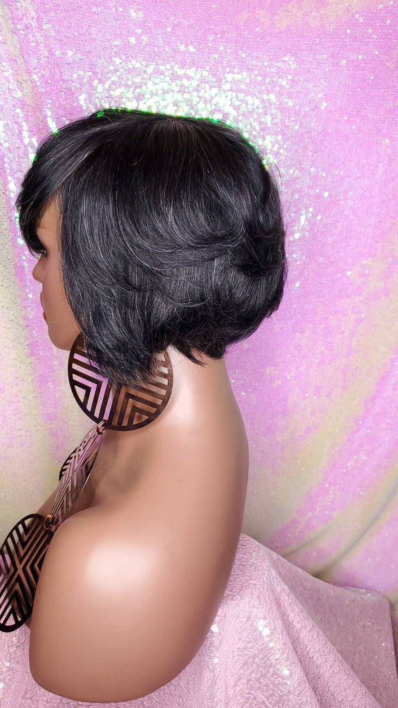 Dark Salt & Pepper Gray Tones Bob Cut Layered Brazilian Remy Human Hair Wig - Beauty Blessing Wigs & Hair Extensions Boutique