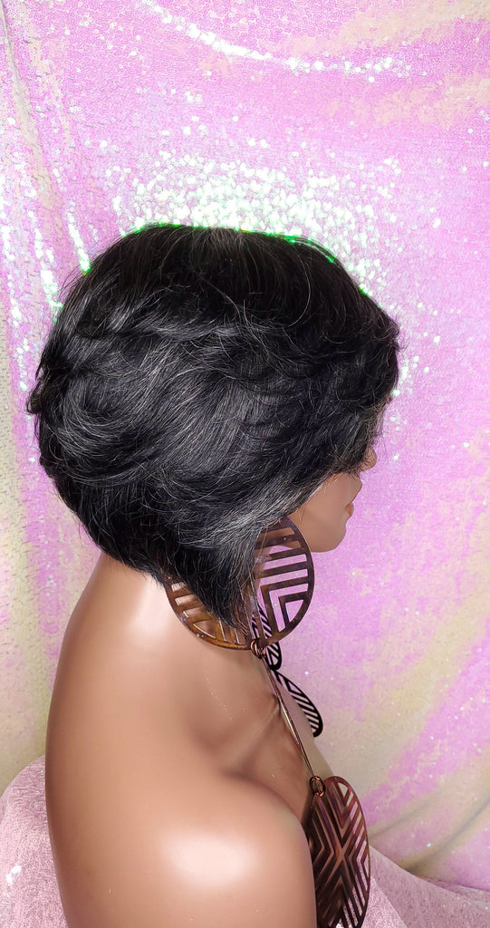 Dark Salt & Pepper Gray Tones Bob Cut Layered Brazilian Remy Human Hair Wig - Beauty Blessing Wigs & Hair Extensions Boutique