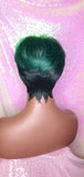 Ombre Green Mix Short Wig  Pixie Cut Style with Swoop Bangs Wig Premium Fiber Hair - Beauty Blessing Wigs & Hair Extensions Boutique