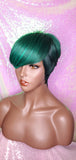 Ombre Green Mix Short Wig  Pixie Cut Style with Swoop Bangs Wig Premium Fiber Hair - Beauty Blessing Wigs & Hair Extensions Boutique