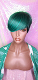 Ombre Green Mix Short Wig  Pixie Cut Style with Swoop Bangs Wig Premium Fiber Hair - Beauty Blessing Wigs & Hair Extensions Boutique