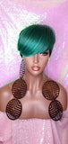 Ombre Green Mix Short Wig  Pixie Cut Style with Swoop Bangs Wig Premium Fiber Hair - Beauty Blessing Wigs & Hair Extensions Boutique