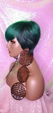 Ombre Green Mix Short Wig  Pixie Cut Style with Swoop Bangs Wig Premium Fiber Hair - Beauty Blessing Wigs & Hair Extensions Boutique