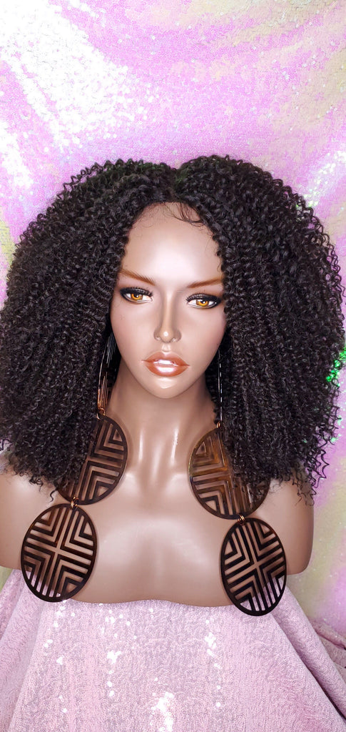 Messy Bohemian Afro Kinky Coil Curly Natural Hair Lace Front Wig Premium Fiber Goddess Curl Hair Wig - Beauty Blessing Wigs & Hair Extensions Boutique