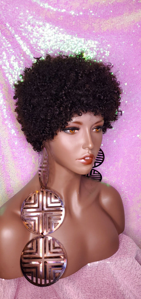 Mongolian Virgin Short Afro Coil Kinky Curl Human Hair Wig Glueless Hair Full Natural Wig - Beauty Blessing Wigs & Hair Extensions Boutique