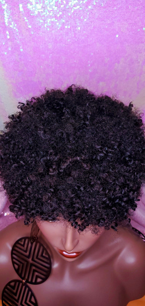 Mongolian Virgin Short Afro Coil Kinky Curl Human Hair Wig Glueless Hair Full Natural Wig - Beauty Blessing Wigs & Hair Extensions Boutique