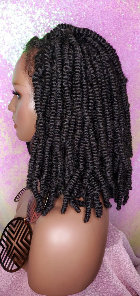 Spring Twist Bob Lace Wig Kinky Twist Braid Hair Lace Front Wig Flexible Parting Bob Lace Wig Layered African Twist Short Hair Premium Fiber Hair - Beauty Blessing Wigs & Hair Extensions Boutique