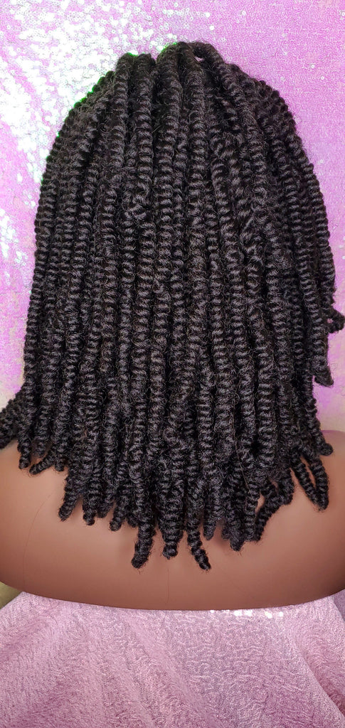 Spring Twist Bob Lace Wig Kinky Twist Braid Hair Lace Front Wig Flexible Parting Bob Lace Wig Layered African Twist Short Hair Premium Fiber Hair - Beauty Blessing Wigs & Hair Extensions Boutique