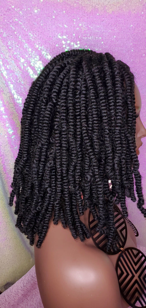 Spring Twist Bob Lace Wig Kinky Twist Braid Hair Lace Front Wig Flexible Parting Bob Lace Wig Layered African Twist Short Hair Premium Fiber Hair - Beauty Blessing Wigs & Hair Extensions Boutique