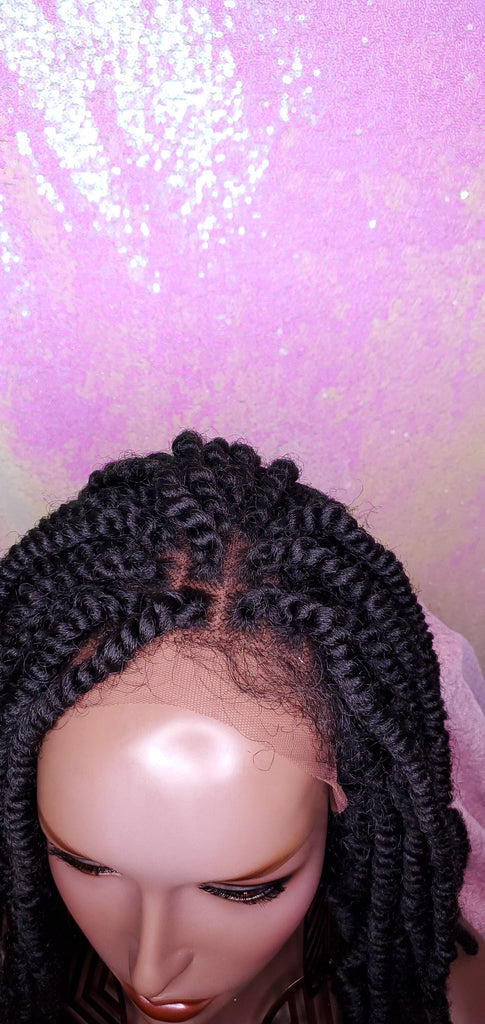 Spring Twist Bob Lace Wig Kinky Twist Braid Hair Lace Front Wig Flexible Parting Bob Lace Wig Layered African Twist Short Hair Premium Fiber Hair - Beauty Blessing Wigs & Hair Extensions Boutique