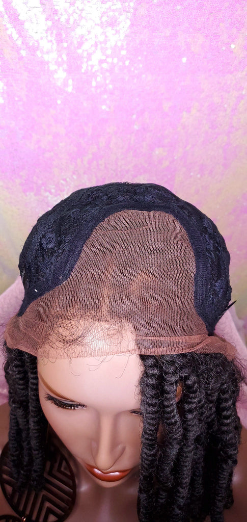 Spring Twist Bob Lace Wig Kinky Twist Braid Hair Lace Front Wig Flexible Parting Bob Lace Wig Layered African Twist Short Hair Premium Fiber Hair - Beauty Blessing Wigs & Hair Extensions Boutique