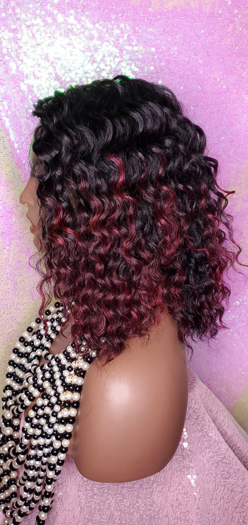 Deep Wave Lace Wig Glueless Lace Wig Burgundy Hair Premium Fiber Wig - Beauty Blessing Wigs & Hair Extensions Boutique