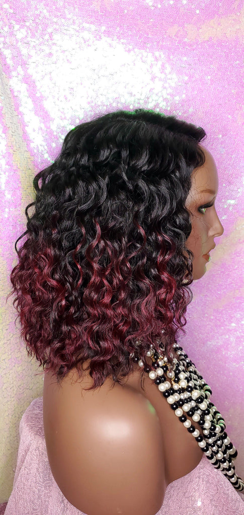 Deep Wave Lace Wig Glueless Lace Wig Burgundy Hair Premium Fiber Wig - Beauty Blessing Wigs & Hair Extensions Boutique