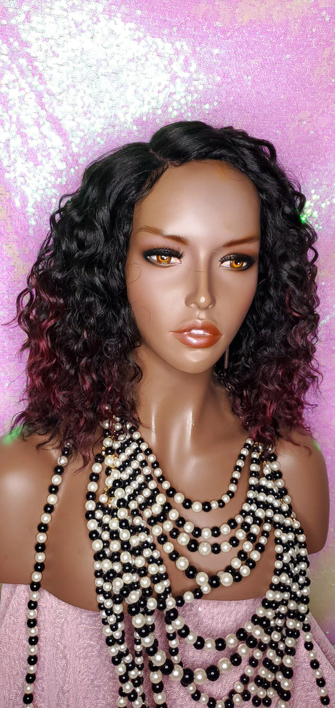 Deep Wave Lace Wig Glueless Lace Wig Burgundy Hair Premium Fiber Wig - Beauty Blessing Wigs & Hair Extensions Boutique