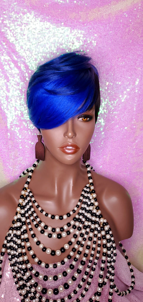 Swoop Bang Pixie Cut Royal Blue Hair Premium Fiber Wig - Beauty Blessing Wigs & Hair Extensions Boutique