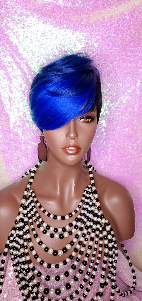 Swoop Bang Pixie Cut Royal Blue Hair Premium Fiber Wig - Beauty Blessing Wigs & Hair Extensions Boutique