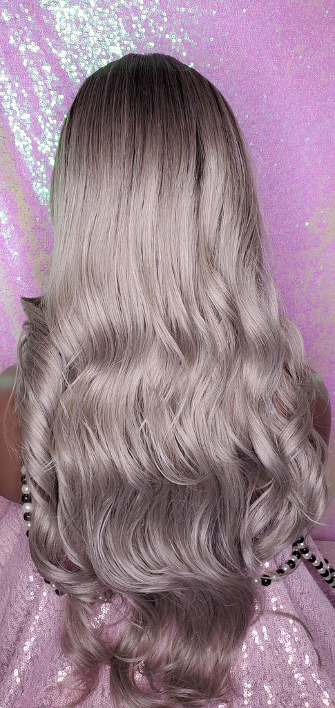 Long Loose Curl Ombre Smoky Gray Glueless Lace Wig Premium Fiber Hair - Beauty Blessing Wigs & Hair Extensions Boutique