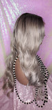 Long Loose Curl Ombre Smoky Gray Glueless Lace Wig Premium Fiber Hair - Beauty Blessing Wigs & Hair Extensions Boutique