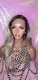 Long Loose Curl Ombre Smoky Gray Glueless Lace Wig Premium Fiber Hair - Beauty Blessing Wigs & Hair Extensions Boutique