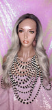 Long Loose Curl Ombre Smoky Gray Glueless Lace Wig Premium Fiber Hair - Beauty Blessing Wigs & Hair Extensions Boutique