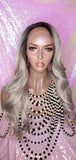 Long Loose Curl Ombre Smoky Gray Glueless Lace Wig Premium Fiber Hair - Beauty Blessing Wigs & Hair Extensions Boutique