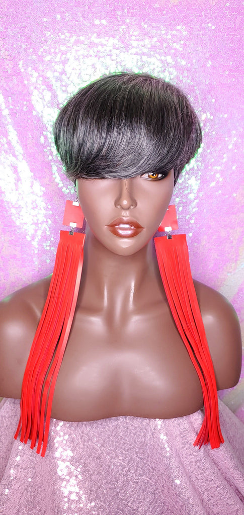 Salt Pepper Gray Hair Wig Swoop Bang Pixie Cut Indian Remy Human Hair Wig Colored Gray Hair Wig - Beauty Blessing Wigs & Hair Extensions Boutique