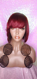 Short Cut Bob Indian Remy 100% Human Hair Wig Swoop Bang Wig Burgundy Hair Bob Wig - Beauty Blessing Wigs & Hair Extensions Boutique