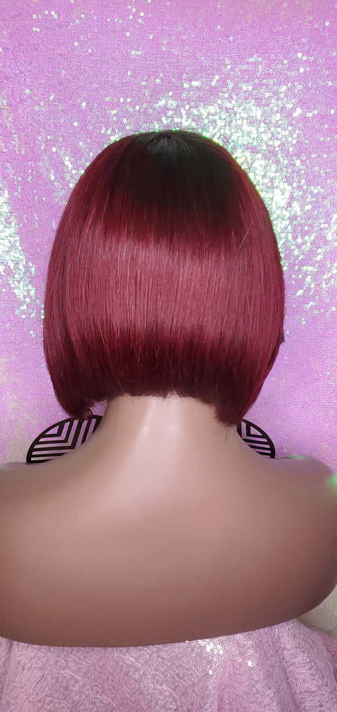 Short Cut Bob Indian Remy 100% Human Hair Wig Swoop Bang Wig Burgundy Hair Bob Wig - Beauty Blessing Wigs & Hair Extensions Boutique