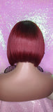 Short Cut Bob Indian Remy 100% Human Hair Wig Swoop Bang Wig Burgundy Hair Bob Wig - Beauty Blessing Wigs & Hair Extensions Boutique