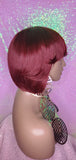 Short Cut Bob Indian Remy 100% Human Hair Wig Swoop Bang Wig Burgundy Hair Bob Wig - Beauty Blessing Wigs & Hair Extensions Boutique