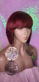 Short Cut Bob Indian Remy 100% Human Hair Wig Swoop Bang Wig Burgundy Hair Bob Wig - Beauty Blessing Wigs & Hair Extensions Boutique
