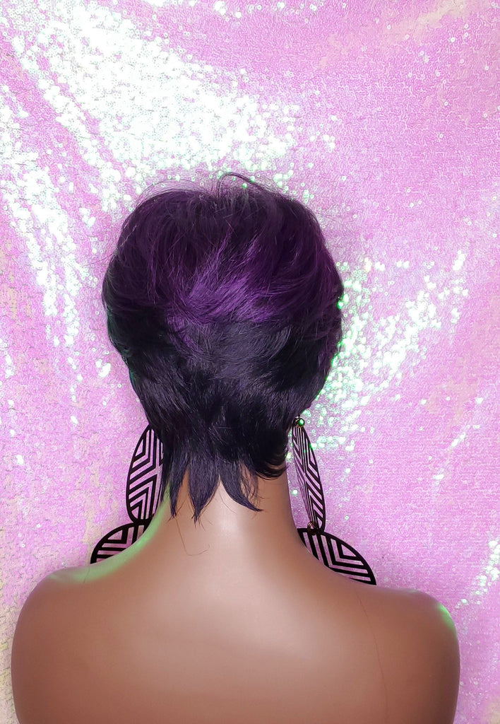 Purple Ombre Pixie Cut Wig with Swoop Bangs Purple Hair Wig Premium Fiber Purple Pixie Cut Hair Wig - Beauty Blessing Wigs & Hair Extensions Boutique