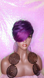 Purple Ombre Pixie Cut Wig with Swoop Bangs Purple Hair Wig Premium Fiber Purple Pixie Cut Hair Wig - Beauty Blessing Wigs & Hair Extensions Boutique