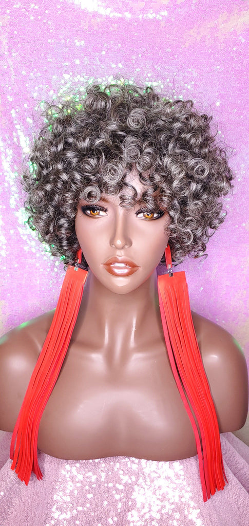 Short Loose Curl Salt Pepper Brazilian Remy 100% Human Hair Full Wig - Beauty Blessing Wigs & Hair Extensions Boutique