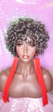 Short Loose Curl Salt Pepper Brazilian Remy 100% Human Hair Full Wig - Beauty Blessing Wigs & Hair Extensions Boutique