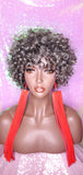 Short Loose Curl Salt Pepper Brazilian Remy 100% Human Hair Full Wig - Beauty Blessing Wigs & Hair Extensions Boutique