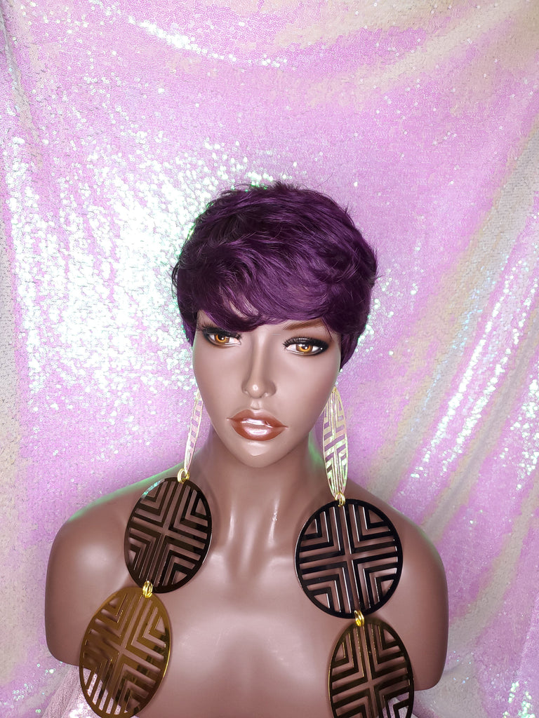 Purple Razor Cut Pixie Cut Peruvian Remy Human Hair Wig Ombre Purple Wig - Beauty Blessing Wigs & Hair Extensions Boutique