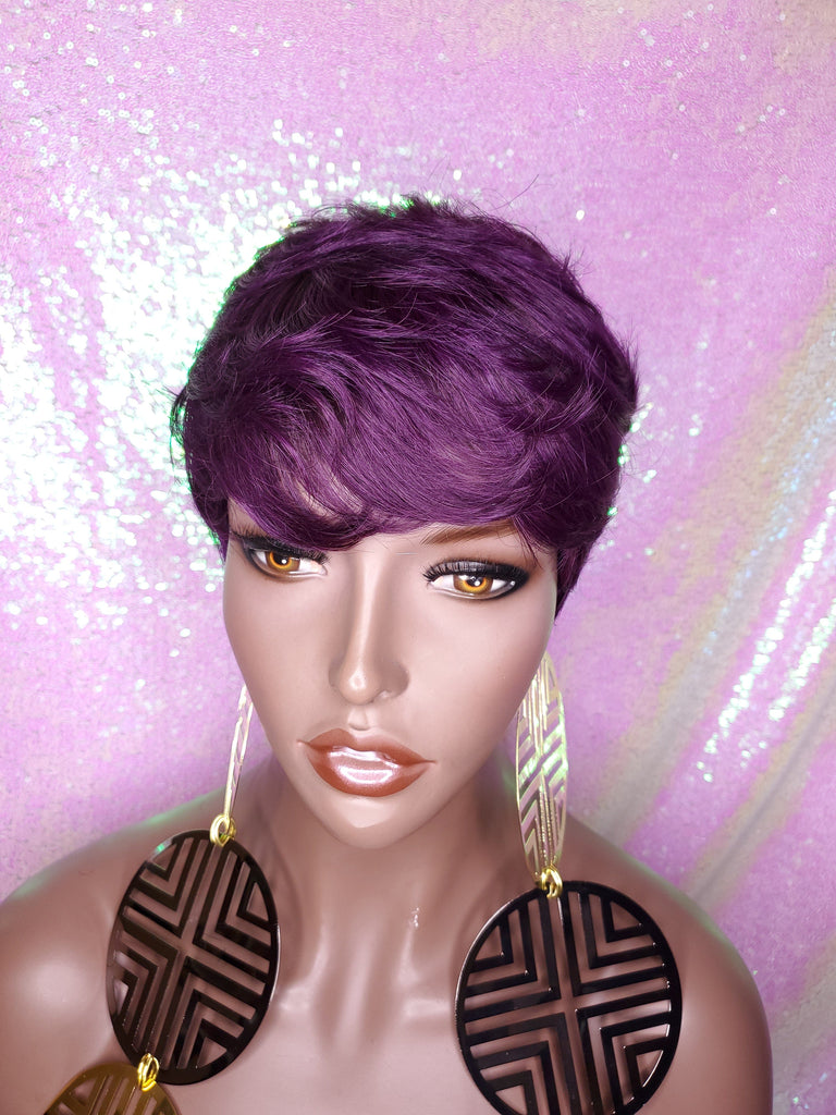 Purple Razor Cut Pixie Cut Peruvian Remy Human Hair Wig Ombre Purple Wig - Beauty Blessing Wigs & Hair Extensions Boutique