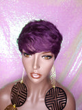 Purple Razor Cut Pixie Cut Peruvian Remy Human Hair Wig Ombre Purple Wig - Beauty Blessing Wigs & Hair Extensions Boutique