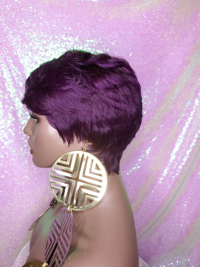 Purple Razor Cut Pixie Cut Peruvian Remy Human Hair Wig Ombre Purple Wig - Beauty Blessing Wigs & Hair Extensions Boutique