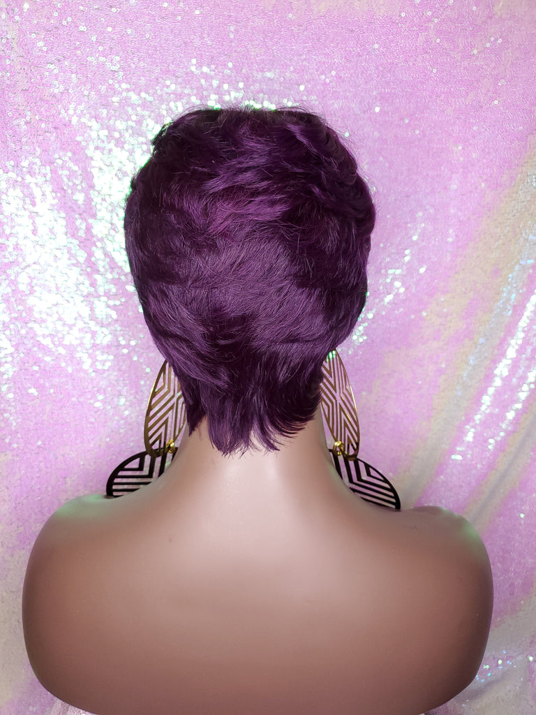 Purple Razor Cut Pixie Cut Peruvian Remy Human Hair Wig Ombre Purple Wig - Beauty Blessing Wigs & Hair Extensions Boutique