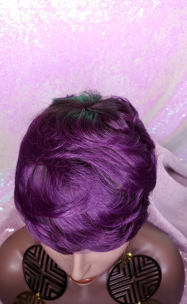 Purple Razor Cut Pixie Cut Peruvian Remy Human Hair Wig Ombre Purple Wig - Beauty Blessing Wigs & Hair Extensions Boutique