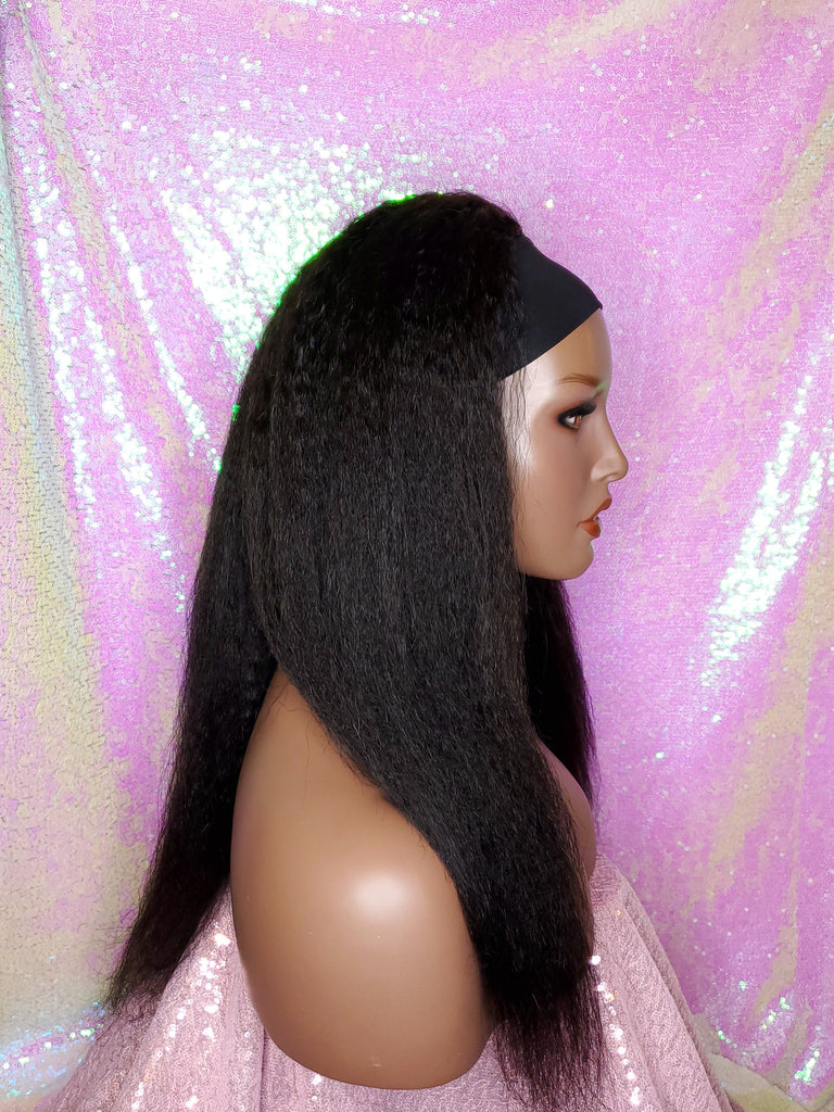 Half Wig Indian Remy 100% Human Hair Coarse Yaki Kinky Straight Half Wig African Hair Headband Wig - Beauty Blessing Wigs & Hair Extensions Boutique