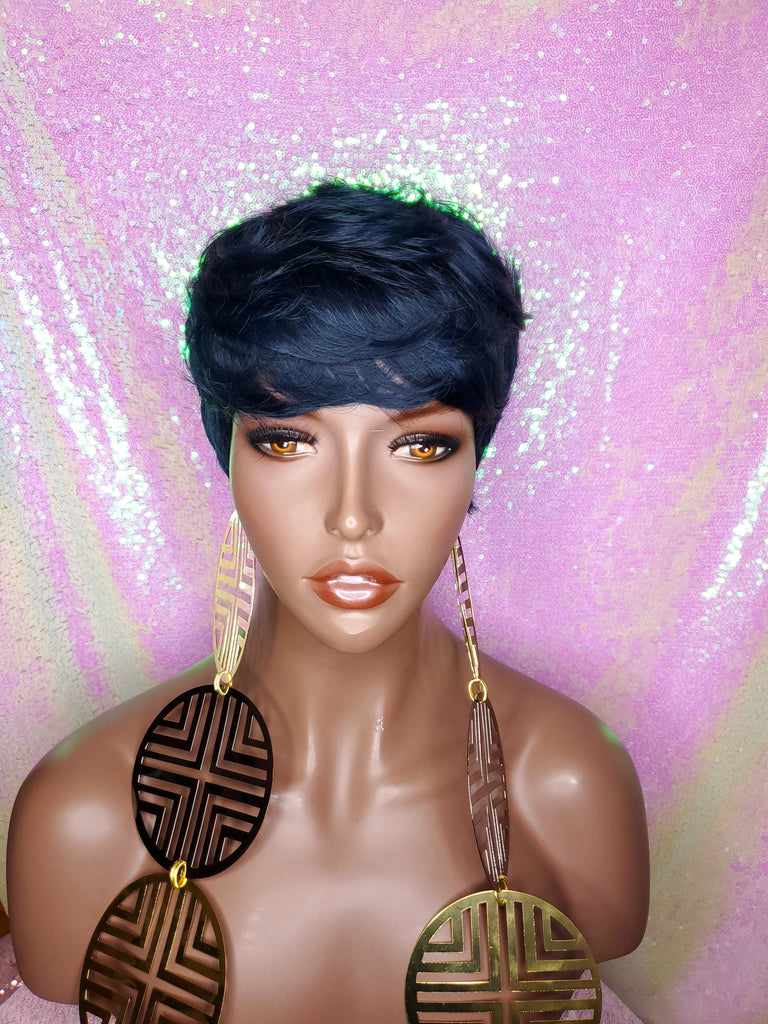 Pixie Cut Peruvian Remy Human Hair Wig Midnight Blue Hair Wig - Beauty Blessing Wigs & Hair Extensions Boutique